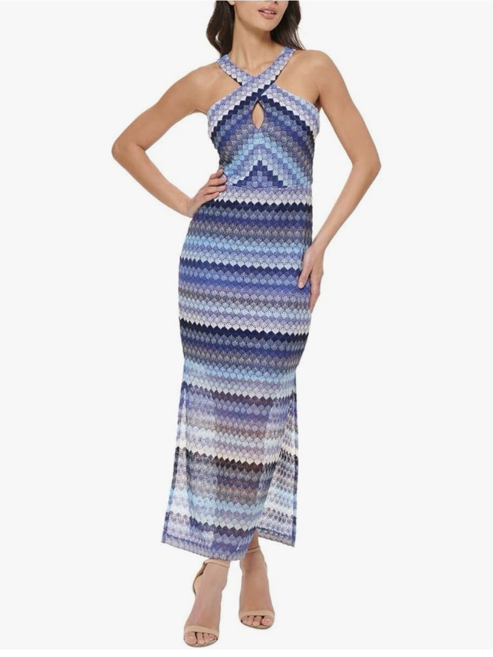 Guess size 8 Cross Halter Blue Ombre Knit Maxi Dress